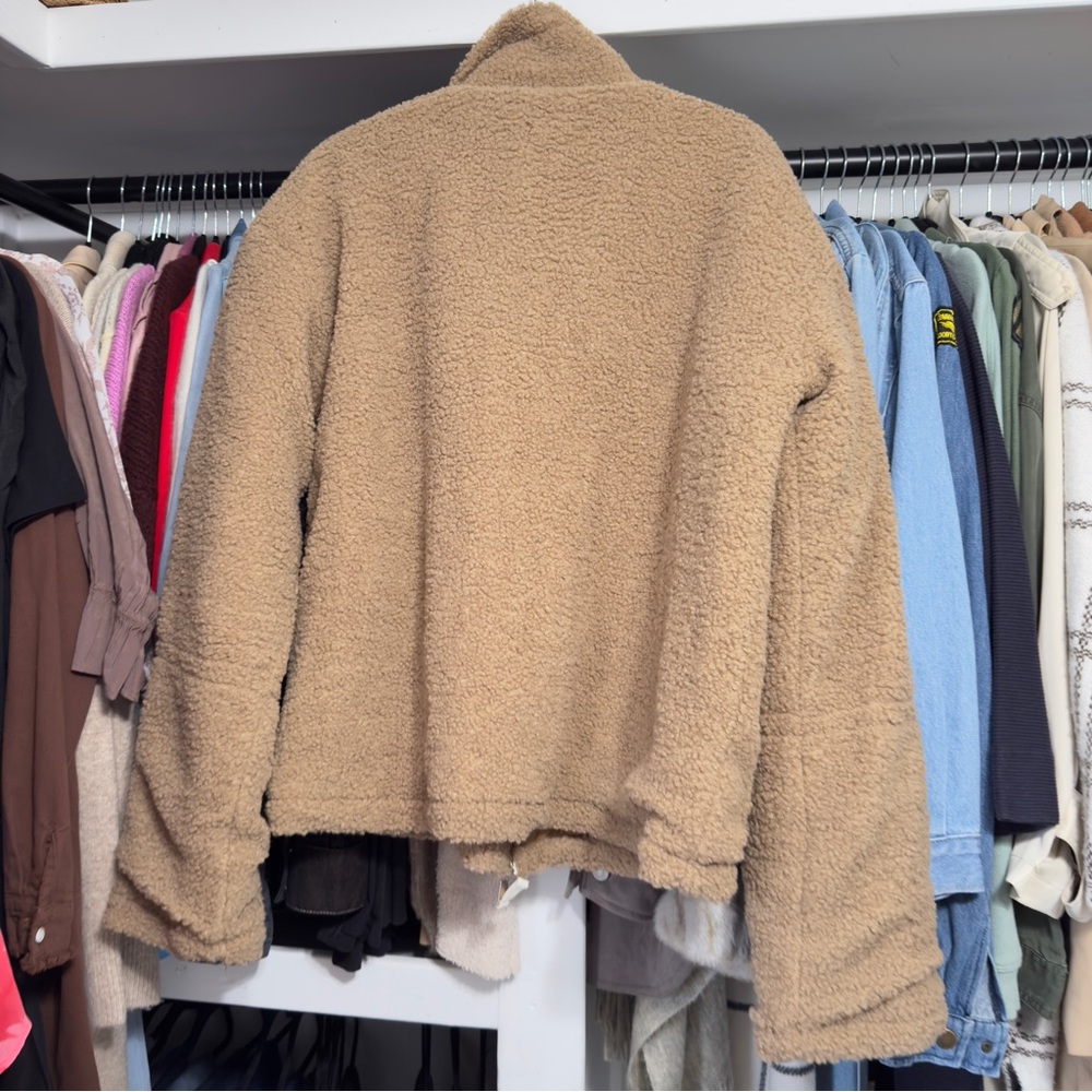 Cozy Tan Teddy Jacket with Plush Texture